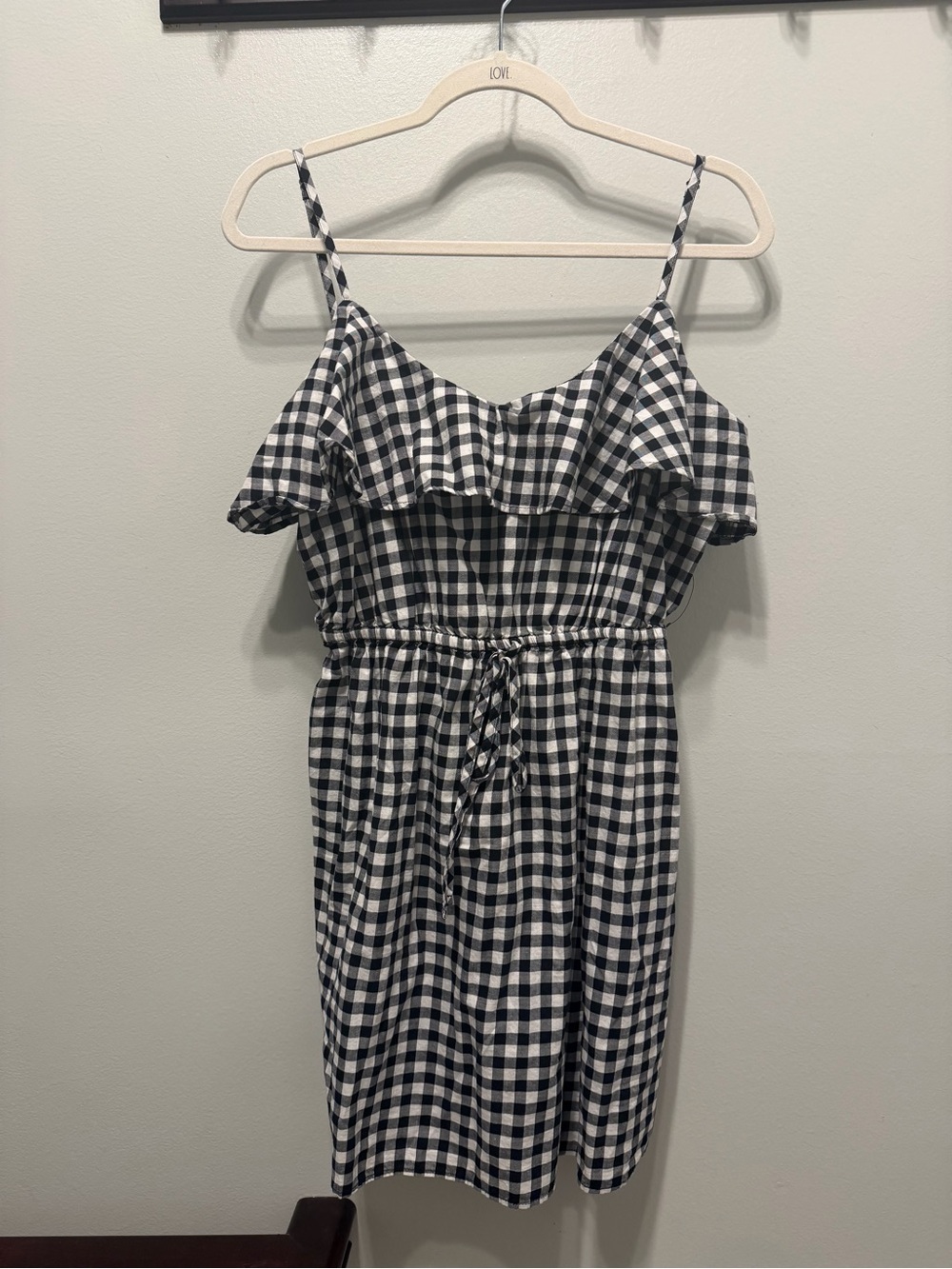 Express Black & White Gingham Ruffle Mini Dress